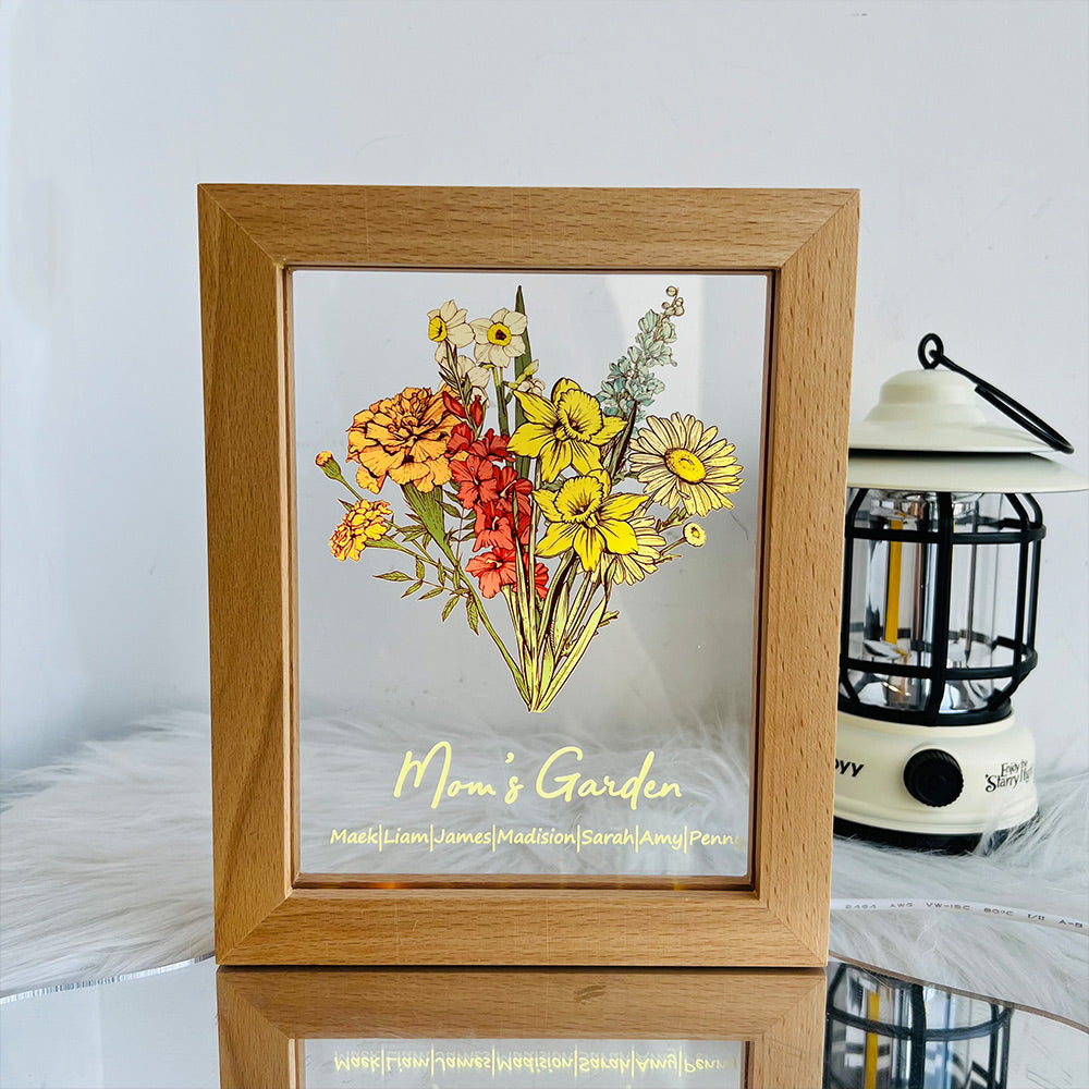 Personalized Birth flower Bouquet Names LED Light