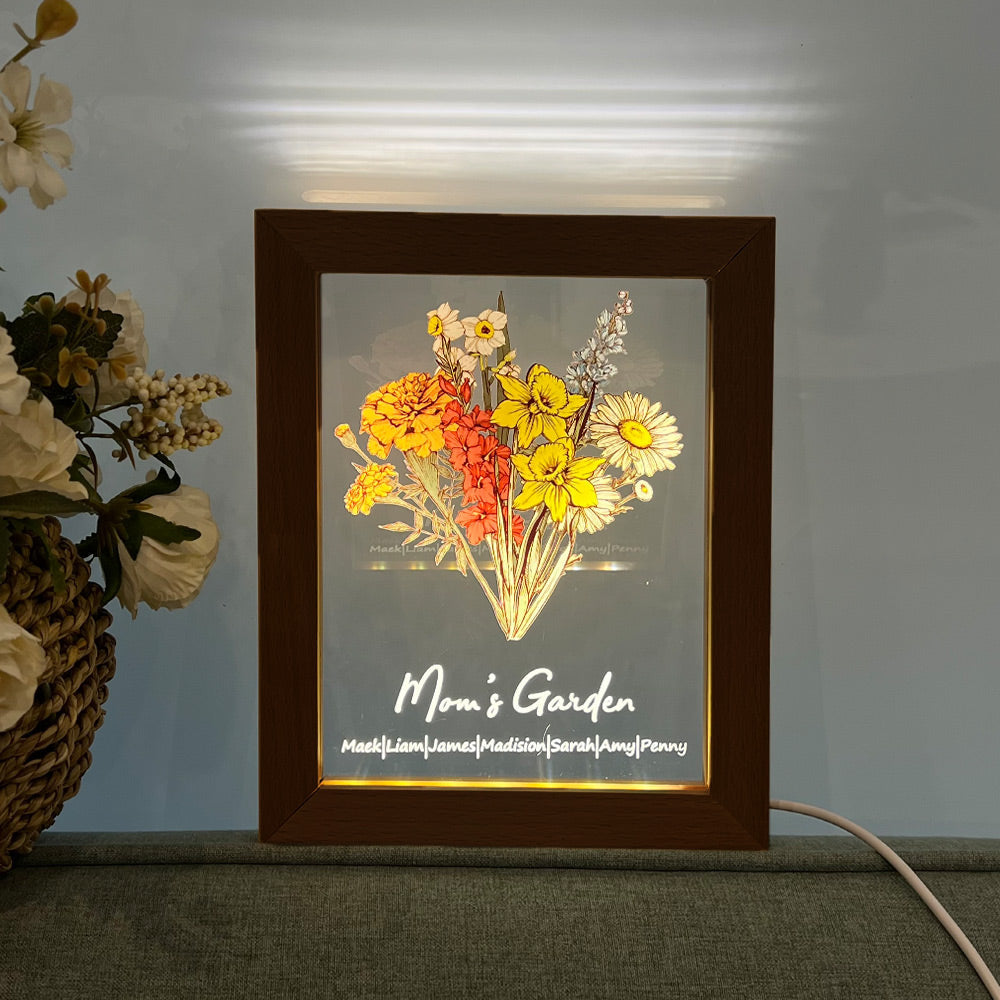 Personalized Birth flower Bouquet Names LED Light